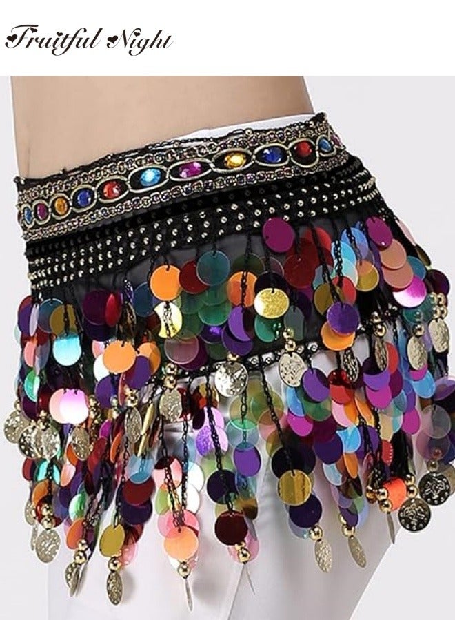 Women‘s Belly Dance Hip Scarf, Sweet Belly Dance Skirt Wrap Performance Bling Sequins Coins, Belly Dance Costume  - Image 4