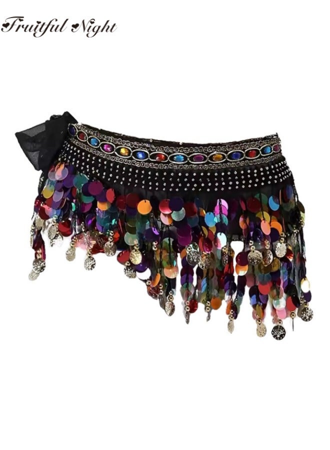 Women‘s Belly Dance Hip Scarf, Sweet Belly Dance Skirt Wrap Performance Bling Sequins Coins, Belly Dance Costume  - Image 2