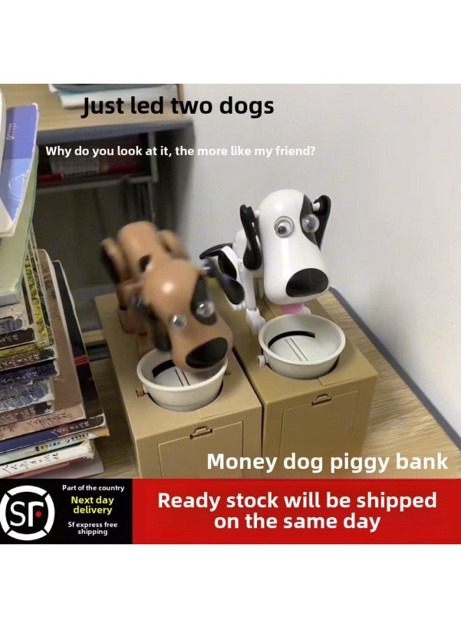 Money-Eating Dog Money Box Wealth Obsessed Cash Snatching Dog Toy Plastic Material Personal Gifts Business Gifts-Color:Money Dog-Black And White Spots-Dimensions:Standard