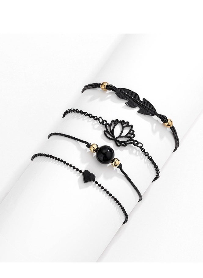 Beauenty 4-Piece Heart Flower Shape Chain Anklet  - Image 1