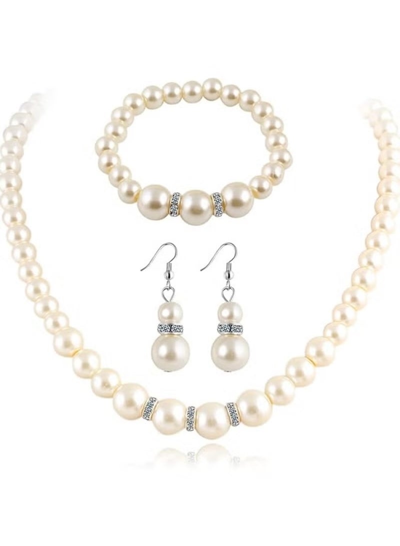 Huitich Elegant Imitation Pearl Jewelry Set – Necklace, Bracelet & Earrings  - Image 1