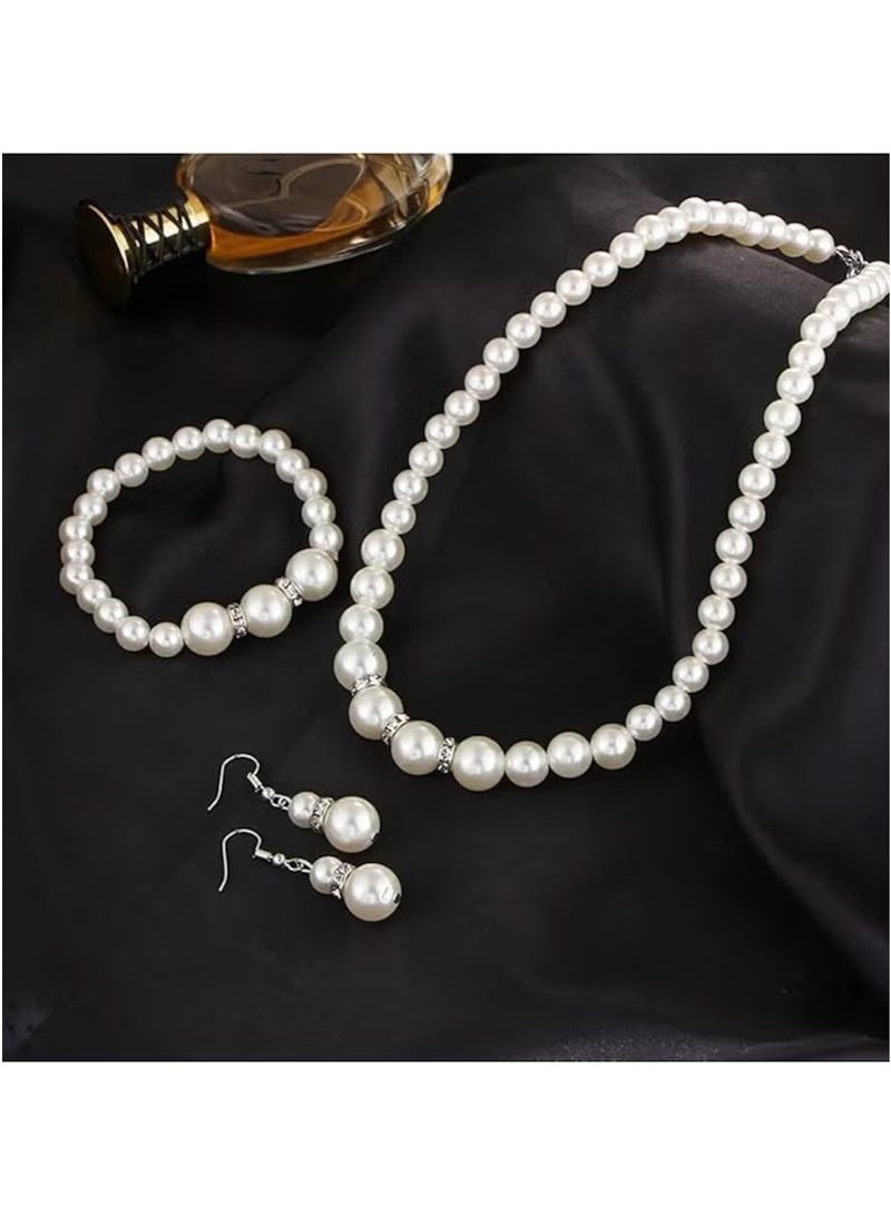 Huitich Elegant Imitation Pearl Jewelry Set – Necklace, Bracelet & Earrings  - Image 2