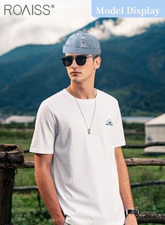 roaiss Men's Denim Beanie Hat, Spring and Summer Ripped Street Hip-hop Washed Landowner Cap, Adjustable Doceker Cap (Light Blue, One Size)  - Image 2