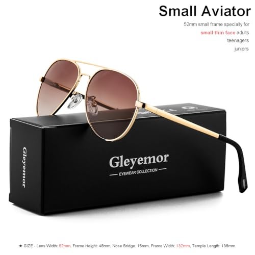 Gleyemor Polarized Aviator Sunglasses for Small Face Women and Men, 52MM Small Aviators 100% UV Protection (Gold/Gradient Brown) - Image 2