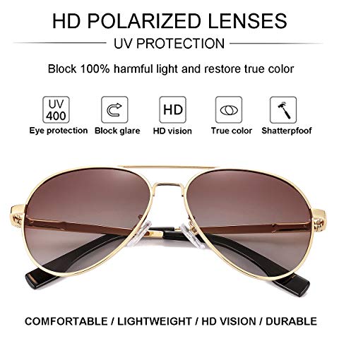 Gleyemor Polarized Aviator Sunglasses for Small Face Women and Men, 52MM Small Aviators 100% UV Protection (Gold/Gradient Brown) - Image 3