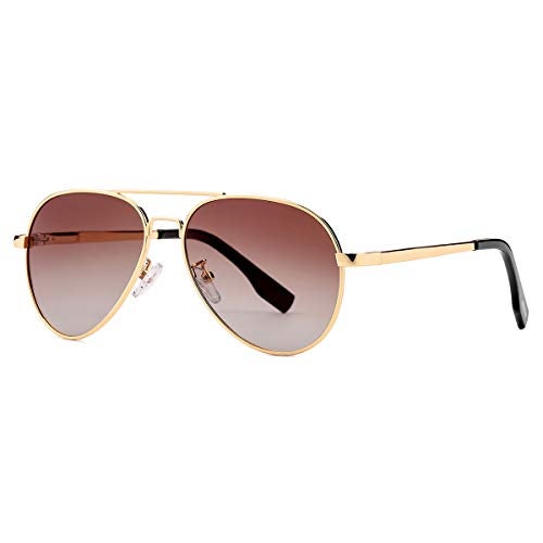 Gleyemor Polarized Aviator Sunglasses for Small Face Women and Men, 52MM Small Aviators 100% UV Protection (Gold/Gradient Brown) - Image 1