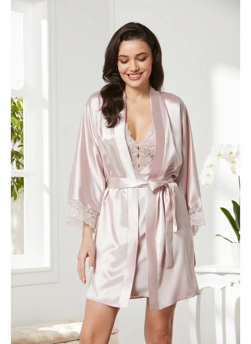 بيير كاردان Satin Lace Nightgown & Dressing Gown Set - 4280