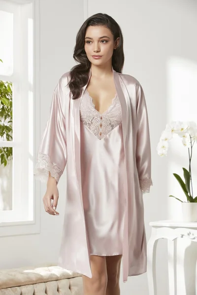 pierre cardin Satin Lace Nightgown & Dressing Gown Set - 4280