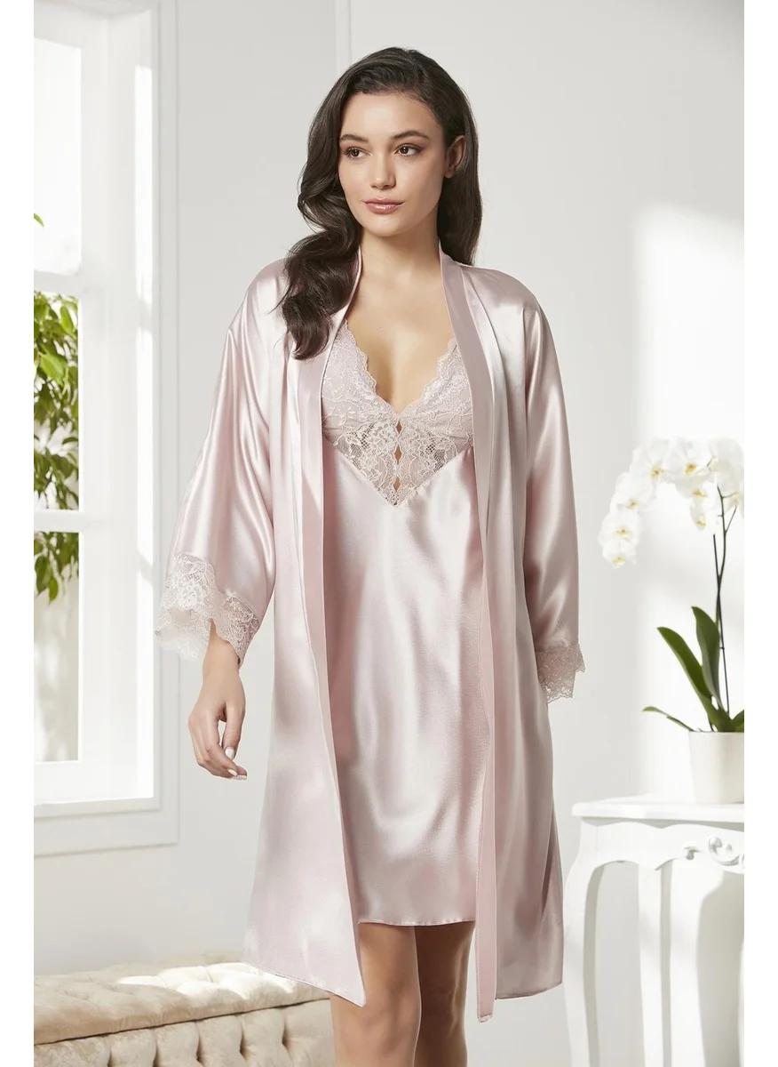 بيير كاردان Satin Lace Nightgown & Dressing Gown Set - 4280