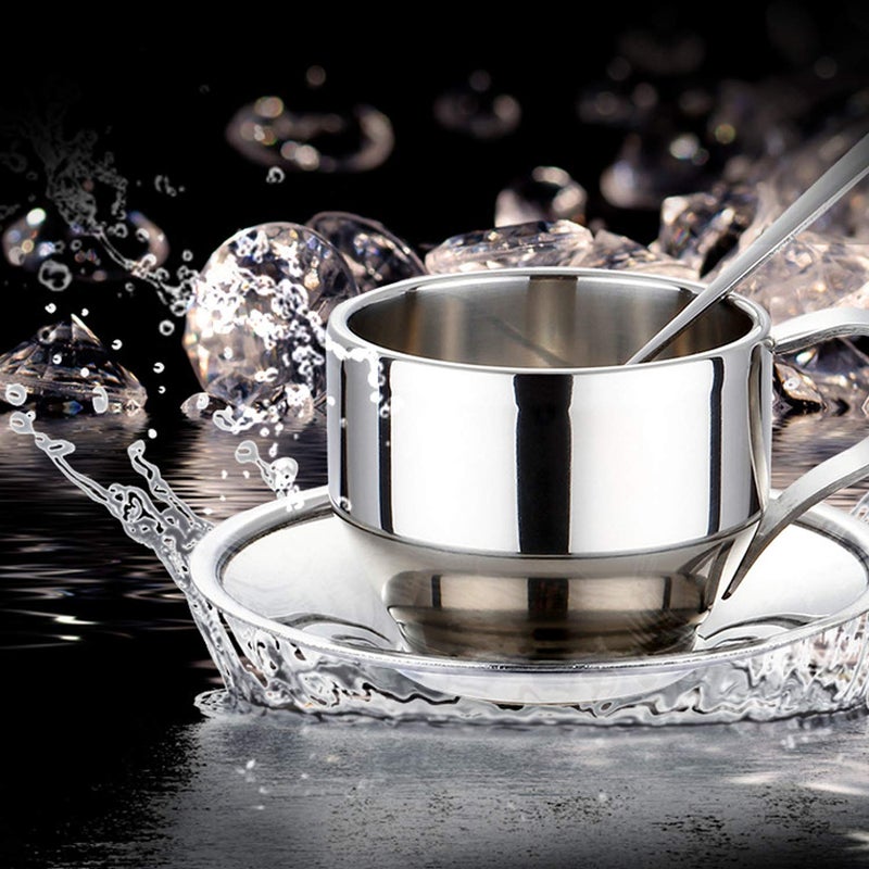 Jasni Stainless Steel Coffee Cup Coffee Mugs Espresso Cups and Great Cappuccino Cups with Spoon and Saucer Gift Idea for Coffee and Tea Lovers (4) - Image 2