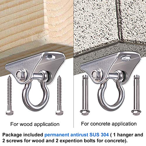 BeneLabel Stainless Steel Heavy Duty Swing Hanger Ceiling Mount 1600 LB Capacity Swing Hardware for Swing Seat, Yoga, Heavy Bag, Porch Swing, Hanging Chair with 2 Screws and 2 Expansion Bolts - Image 4
