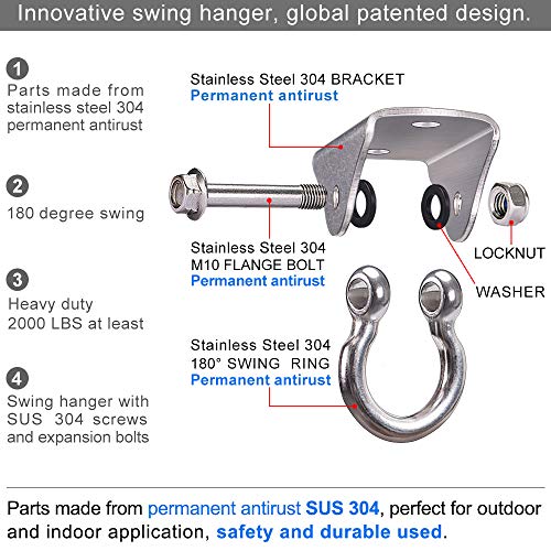 BeneLabel Stainless Steel Heavy Duty Swing Hanger Ceiling Mount 1600 LB Capacity Swing Hardware for Swing Seat, Yoga, Heavy Bag, Porch Swing, Hanging Chair with 2 Screws and 2 Expansion Bolts - Image 5