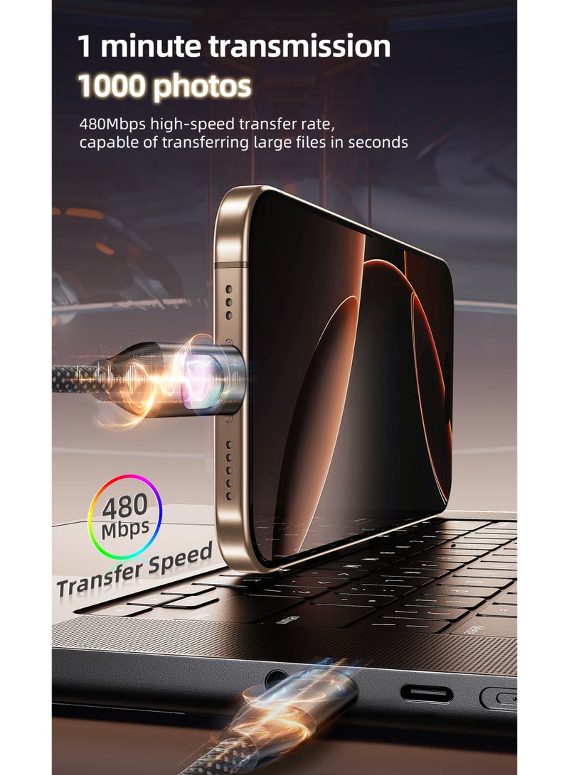 هامزون كابل شحن سريع من Type C إلى Lightning، 60 وات، 1 متر، سلك شاحن USB-C إلى Lightning مضفر من النايلون، مناسب لأجهزة iPhone 17/16/15/14 Pro Max، iPad، MacBook، يدعم الشحن السريع PD - Image 2