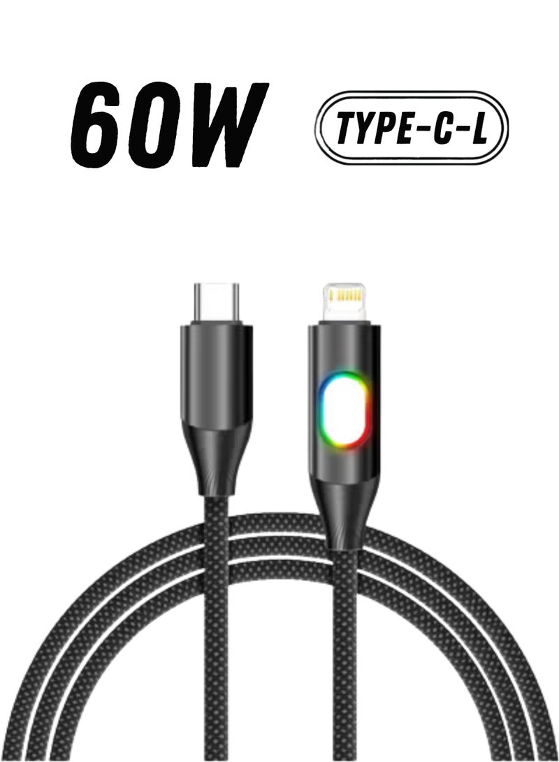 هامزون كابل شحن سريع من Type C إلى Lightning، 60 وات، 1 متر، سلك شاحن USB-C إلى Lightning مضفر من النايلون، مناسب لأجهزة iPhone 17/16/15/14 Pro Max، iPad، MacBook، يدعم الشحن السريع PD - Image 1