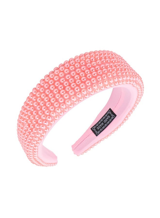 Whavel Pearl Headband Pink Headband Girls Beaded Puffy Head Band Padded Headband Hairbands Fashion Bridal Headband Wedding Hair Accessories For Women - Image 1