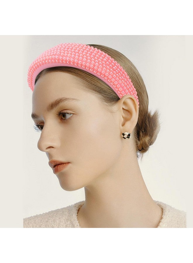 Whavel Pearl Headband Pink Headband Girls Beaded Puffy Head Band Padded Headband Hairbands Fashion Bridal Headband Wedding Hair Accessories For Women - Image 2