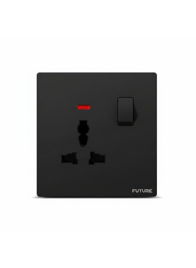 Future 13A Universal Single Wall Socket Outlet Black Color | Heavy Duty Electrical Power Socket | Premium Switch & Socket Series | 35 Years Warranty | UAE Standard - Image 1