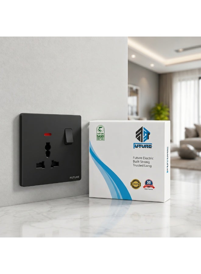Future 13A Universal Single Wall Socket Outlet Black Color | Heavy Duty Electrical Power Socket | Premium Switch & Socket Series | 35 Years Warranty | UAE Standard - Image 2