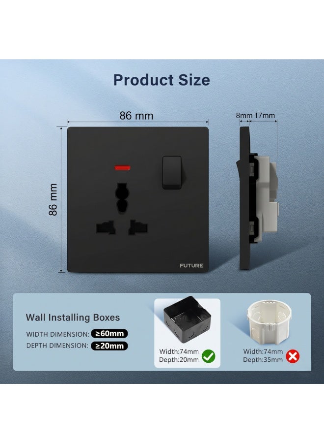 Future 13A Universal Single Wall Socket Outlet Black Color | Heavy Duty Electrical Power Socket | Premium Switch & Socket Series | 35 Years Warranty | UAE Standard - Image 3