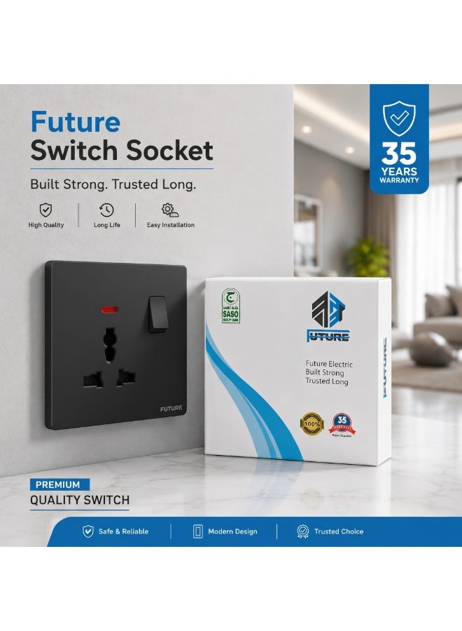 Future 13A Universal Single Wall Socket Outlet Black Color | Heavy Duty Electrical Power Socket | Premium Switch & Socket Series | 35 Years Warranty | UAE Standard - Image 4