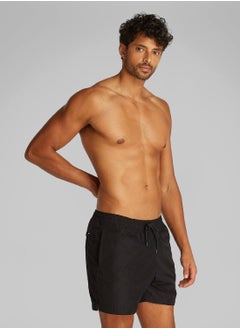 CALVIN KLEIN Men's Medium Drawstring Swim Shorts - CK Essentials - Polyester, Black  - Image 1