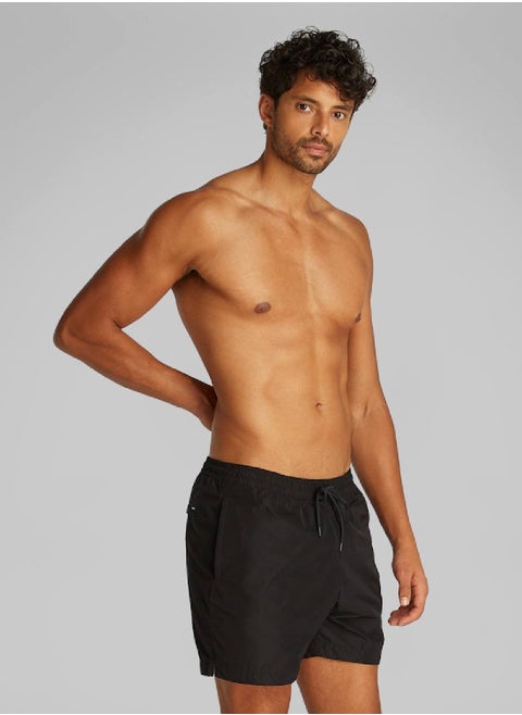 Men's Medium Drawstring Swim Shorts - CK Essentials - Polyester, Black