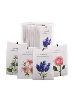 Bukela Lavender Jasmine Lily Rose Flower Sachet, 1Box/12Pcs, 12 Packs Closet Air Deodorizer Freshener Scented Drawers, Sachets Long Lasting Smell Goods for House 4 Scent, Home/Car Fragrance Products  - Image 1
