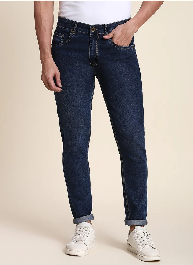 دينيس لينغو Slim Fit Denim Blue Men's Jeans with Button & Zip Closure