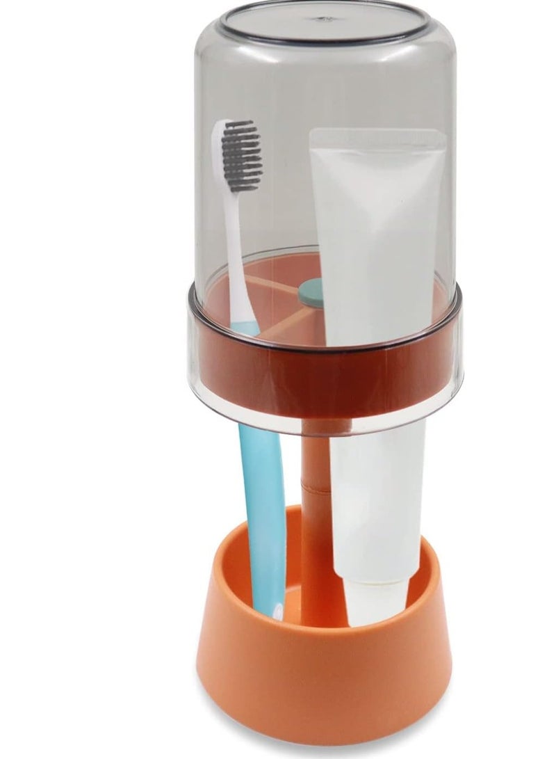 KASTWAVE Toothbrush Holder Stand with Cover/Cup, Toothpaste Holder Stand with 3 Slots, Dental Storage Organizer Holder Stand(Orange) - Image 1