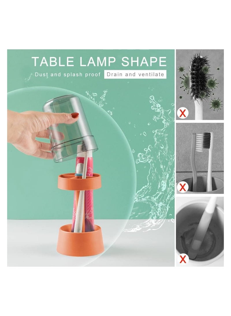 KASTWAVE Toothbrush Holder Stand with Cover/Cup, Toothpaste Holder Stand with 3 Slots, Dental Storage Organizer Holder Stand(Orange) - Image 2