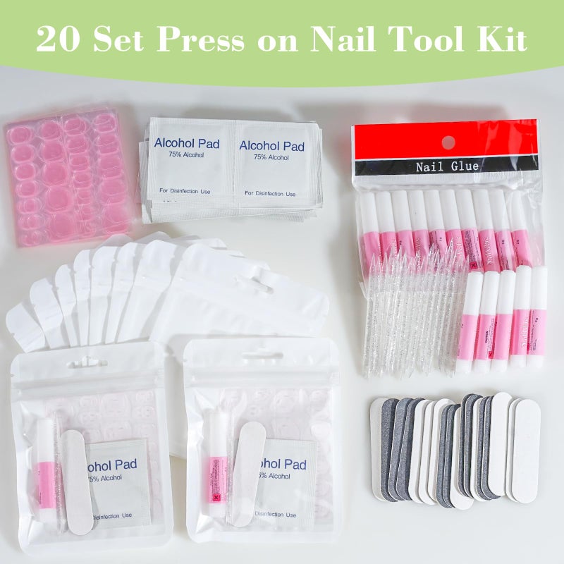 Bebbtiy Press On Nail Tool Kit with Everything, Bebbtiy Nail Prep Tool Disposable Manicure Kit with Nail File, Nail Glue, Prep Pads, Adhesive Nail Tabs,Wood Stick, Packaging Bag (20pcs-white) - Image 5