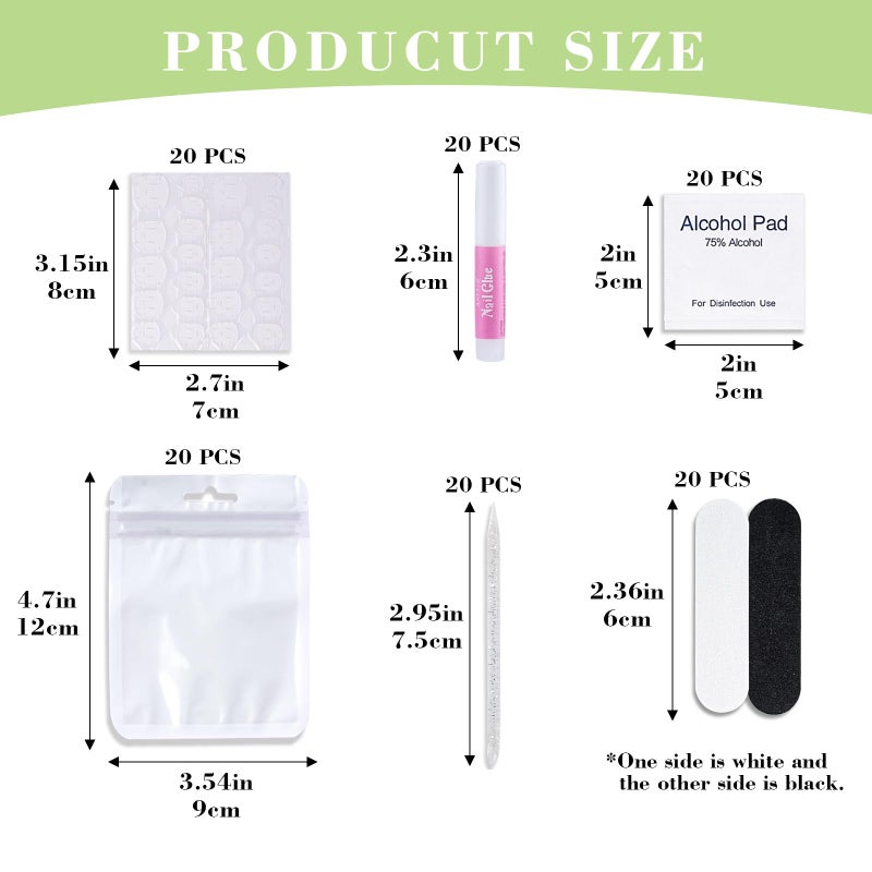 Bebbtiy Press On Nail Tool Kit with Everything, Bebbtiy Nail Prep Tool Disposable Manicure Kit with Nail File, Nail Glue, Prep Pads, Adhesive Nail Tabs,Wood Stick, Packaging Bag (20pcs-white) - Image 4