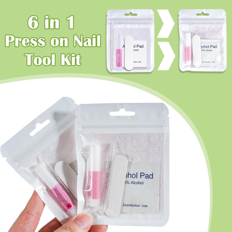 Bebbtiy Press On Nail Tool Kit with Everything, Bebbtiy Nail Prep Tool Disposable Manicure Kit with Nail File, Nail Glue, Prep Pads, Adhesive Nail Tabs,Wood Stick, Packaging Bag (20pcs-white) - Image 2
