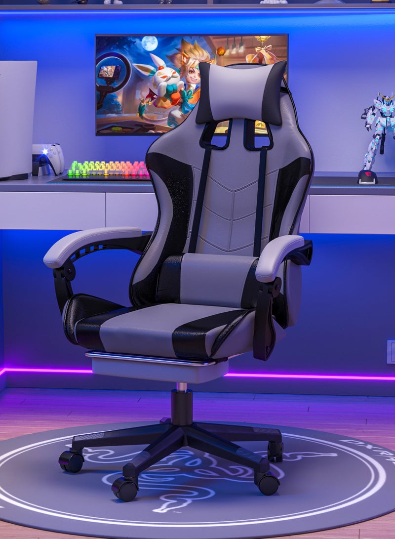 Professional PU Leather Gaming Chair with Footrest - Adjustable Ergonomic Computer Office Chair for Ultimate Comfort, High Back Support, and 135° Recline for Work, Gaming, and Rest - Image 1