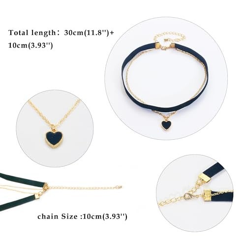 DAYANEY Black Choker Necklaces for Woman, Halloween Gothic Vintage Love Heart Necklace, Black Velvet Choker Adjustable Heart Jewelry Gold Chain as Anniversary Birthday Gifts for Women - Image 4