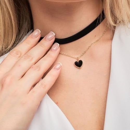 DAYANEY Black Choker Necklaces for Woman, Halloween Gothic Vintage Love Heart Necklace, Black Velvet Choker Adjustable Heart Jewelry Gold Chain as Anniversary Birthday Gifts for Women - Image 2