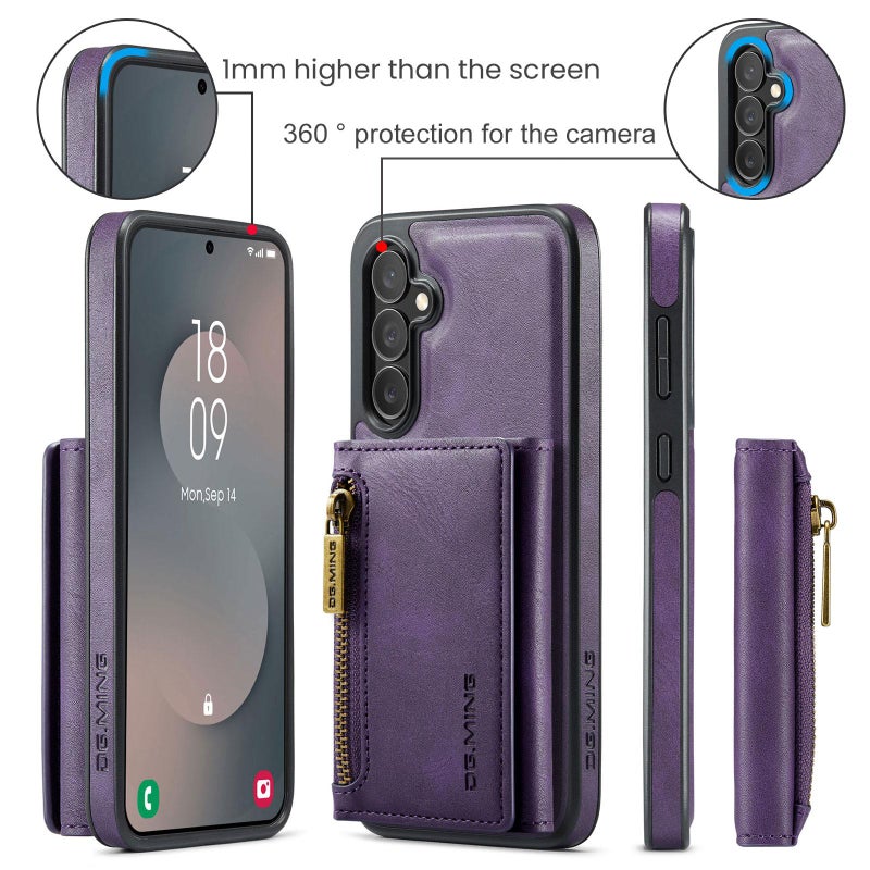 Dg Ming For Samsung Galaxy S25 Fe 5G M5 Series Zip Rfid Multi Card Detachable Leather Phone Case(Purple) - Image 2