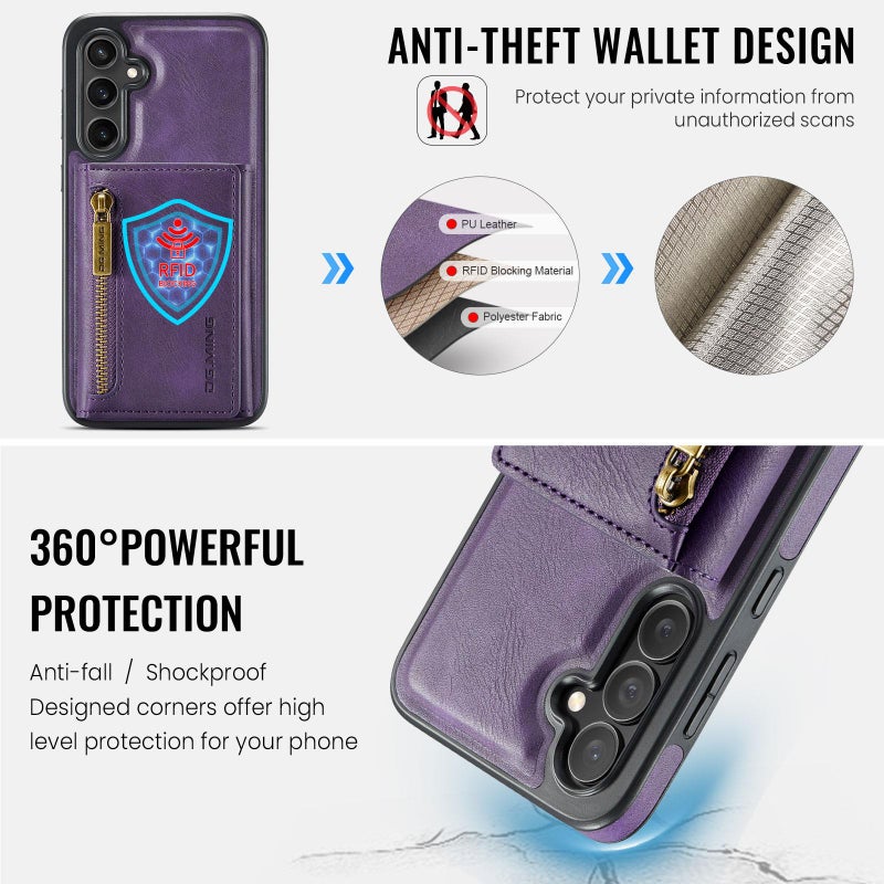 Dg Ming For Samsung Galaxy S25 Fe 5G M5 Series Zip Rfid Multi Card Detachable Leather Phone Case(Purple) - Image 5