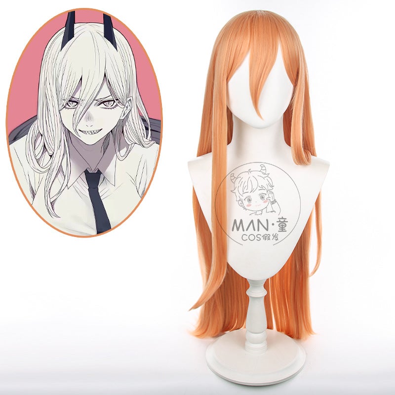 Generic Man child chainsaw pawaccos wig chainsaws strong anime long hair orange factory direct sales Headwear only