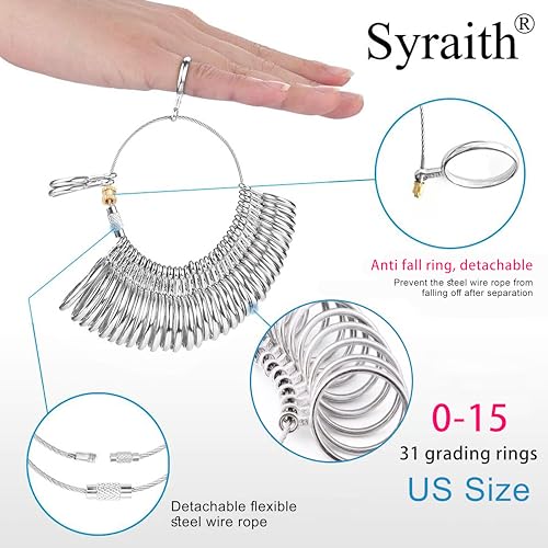Syraith Ring Sizer Measuring Tool Metal Combination Suit for Finger Sizing Measuring&Jewelry Making&Ring Deformation Correction US Size 0-15 Attached Special Storage Box&polishing Cloth&Anti-Falling Ring - Image 3