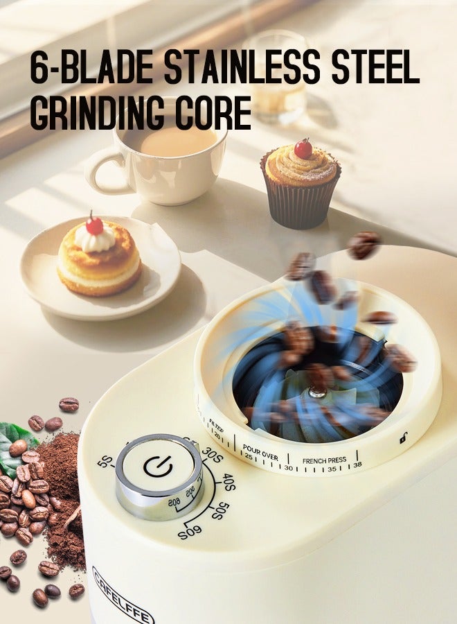 Cafelffe Electric Burr Coffee Grinder Adjustable Burr Grinder 38 Precise Grind Settings And 7 Levels Time Adjustable White - Image 5