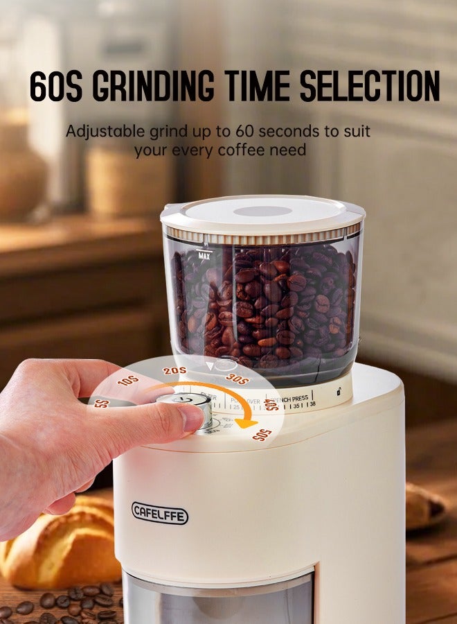 Cafelffe Electric Burr Coffee Grinder Adjustable Burr Grinder 38 Precise Grind Settings And 7 Levels Time Adjustable White - Image 3
