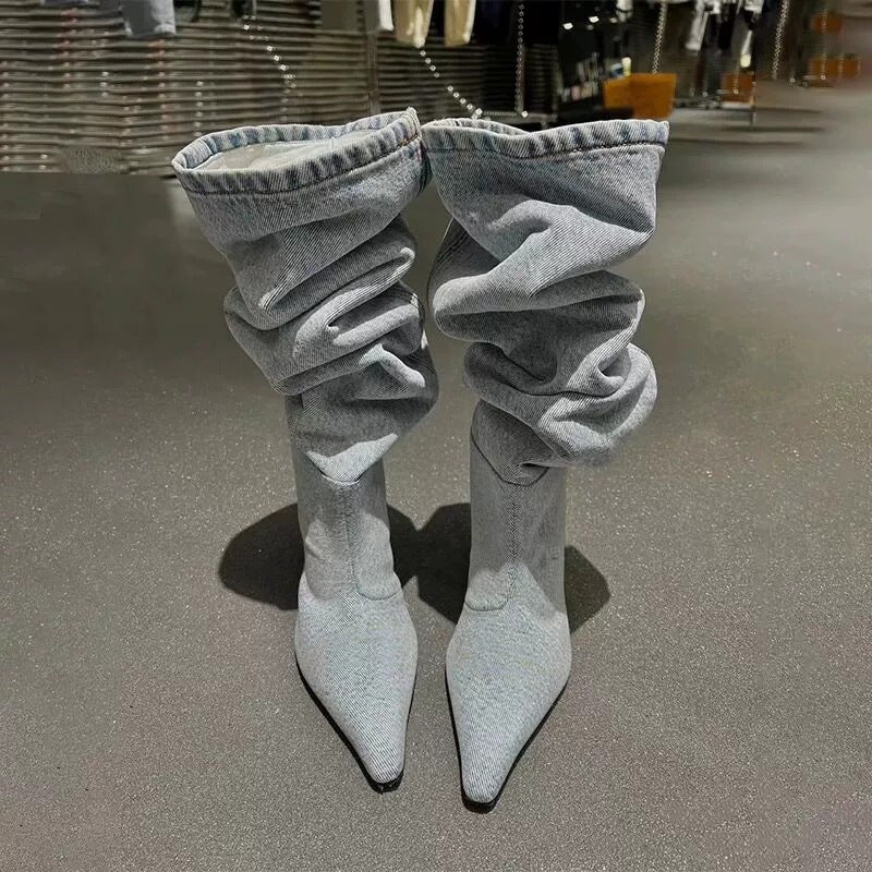 Aw Style Cowboy Boots Women'S Boots High Heel Thin Heel High Barrel Long Barrel But Knee Pleated Piled Boots Long Boots - Image 5