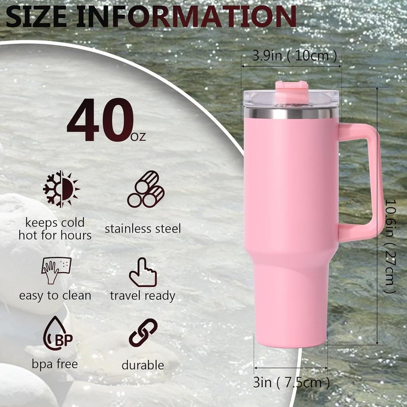 PLUSPOINT 1200ML Tumbler with Handle and Straw Lid Double Insulated Cup Reusable Stainless Steel Water Bottle Travel Tumbler,Coffee Mug for Office, Home|Travel Mug for Hot and Cold Water (Baby Pink) - Image 3