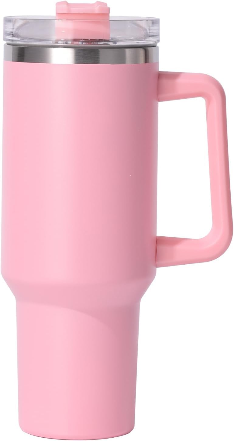 PLUSPOINT 1200ML Tumbler with Handle and Straw Lid Double Insulated Cup Reusable Stainless Steel Water Bottle Travel Tumbler,Coffee Mug for Office, Home|Travel Mug for Hot and Cold Water (Baby Pink) - Image 1