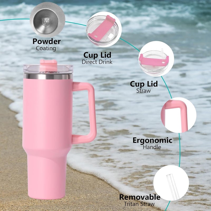 PLUSPOINT 1200ML Tumbler with Handle and Straw Lid Double Insulated Cup Reusable Stainless Steel Water Bottle Travel Tumbler,Coffee Mug for Office, Home|Travel Mug for Hot and Cold Water (Baby Pink) - Image 4