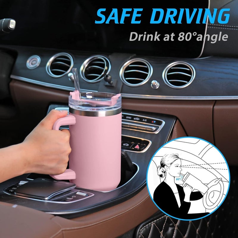 PLUSPOINT 1200ML Tumbler with Handle and Straw Lid Double Insulated Cup Reusable Stainless Steel Water Bottle Travel Tumbler,Coffee Mug for Office, Home|Travel Mug for Hot and Cold Water (Baby Pink) - Image 5