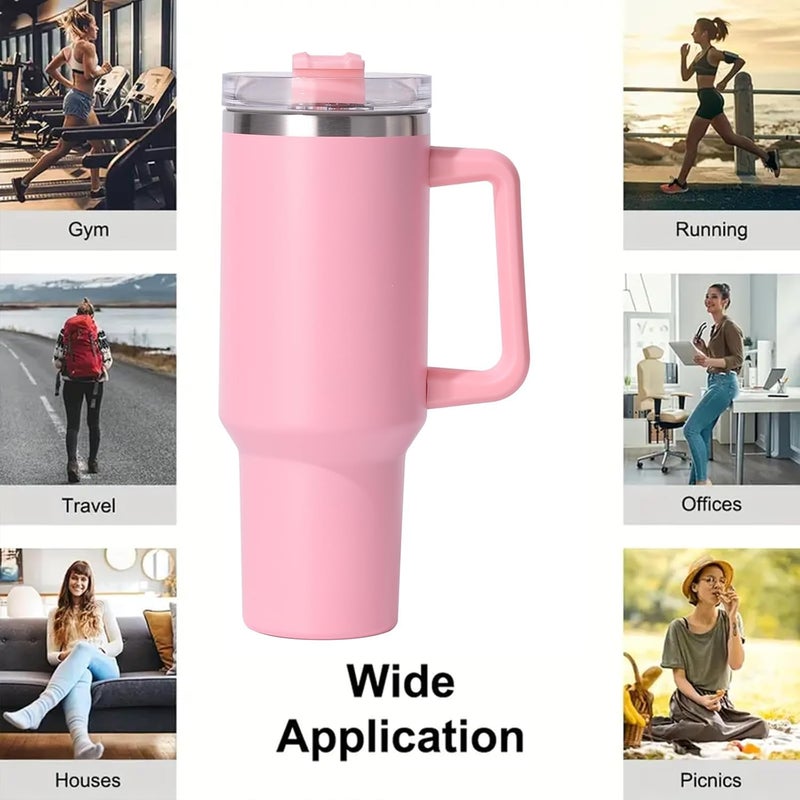 PLUSPOINT 1200ML Tumbler with Handle and Straw Lid Double Insulated Cup Reusable Stainless Steel Water Bottle Travel Tumbler,Coffee Mug for Office, Home|Travel Mug for Hot and Cold Water (Baby Pink) - Image 2