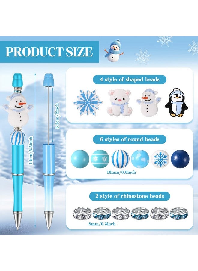 Geyee 12 Set Plastic Beadable Pens Assorted Bead Pens Wood Beads Crystal Spacer Beads Set Round Beads Black Ink Ballpoint Pen DIY Bead Pen Set for Women Kid Gift School Office Supplies (Polar Animals) - Image 3