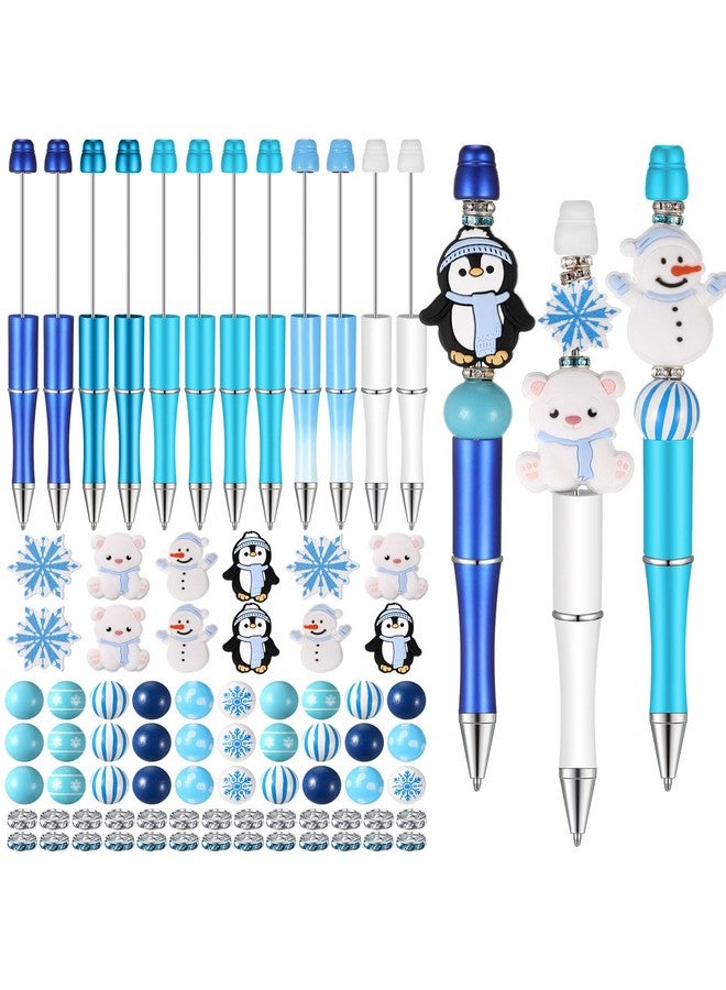 Geyee 12 Set Plastic Beadable Pens Assorted Bead Pens Wood Beads Crystal Spacer Beads Set Round Beads Black Ink Ballpoint Pen DIY Bead Pen Set for Women Kid Gift School Office Supplies (Polar Animals) - Image 1